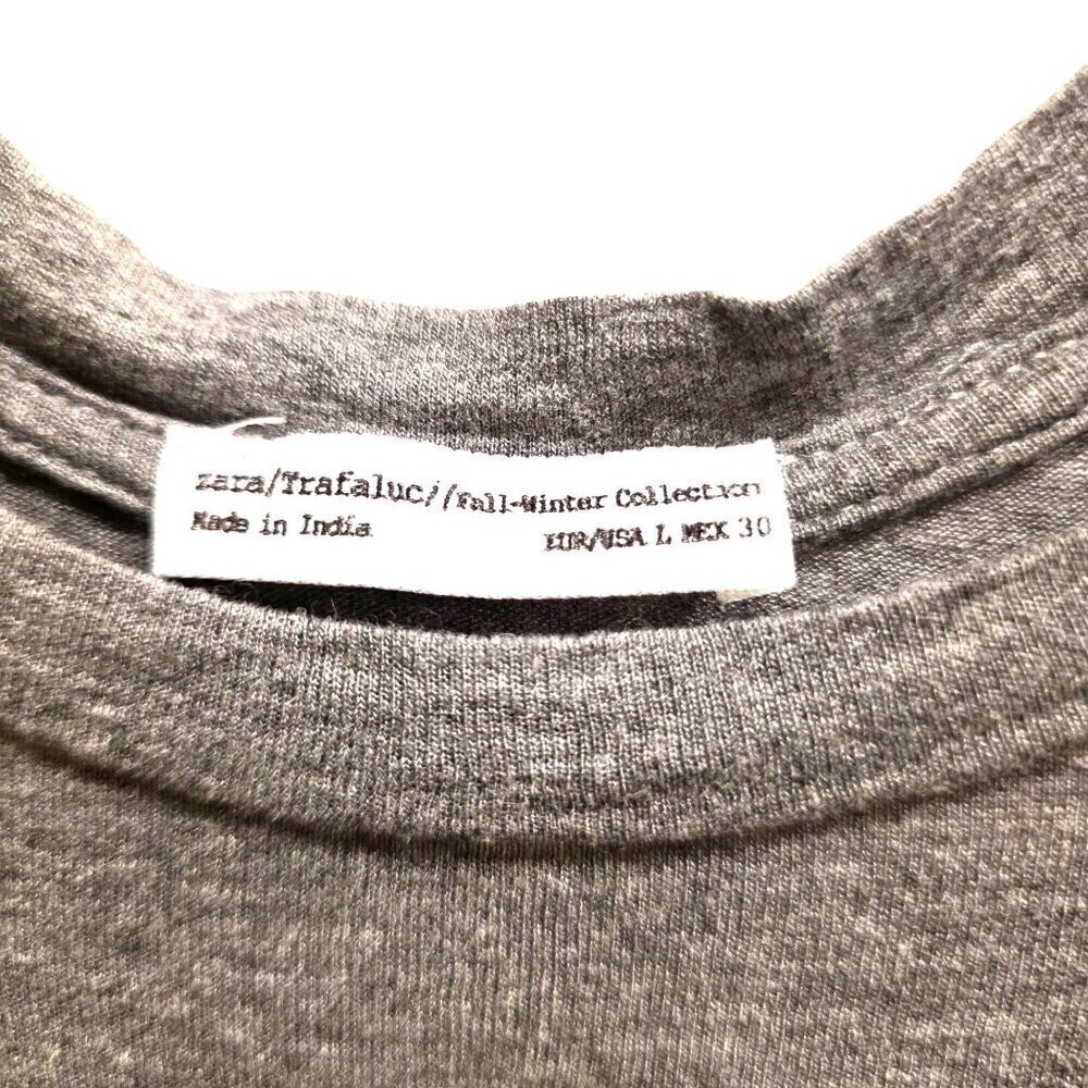 Zara Trafaluc Gray Long Sleeve Top Womens Asymmetrical Hem L - Picture 2 of 6